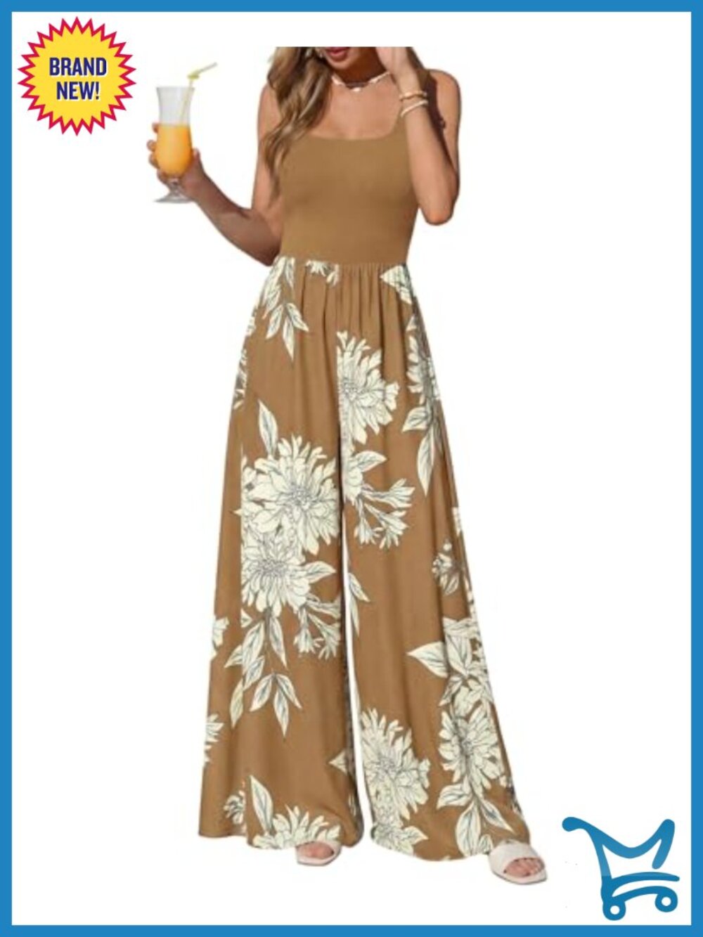 Boho Floral Wide Leg Jumpsuit with Pockets Sleeveless Beach Vacation Romper